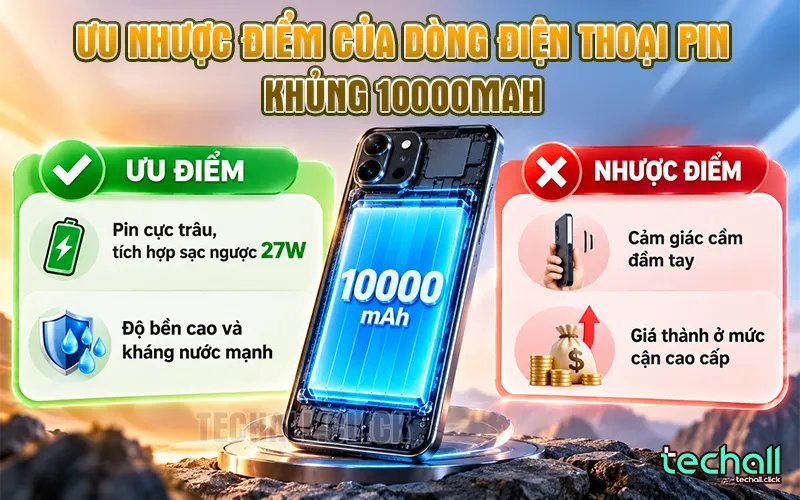 Ưu nhược điểm của dòng điện thoại pin khủng 10000mAh