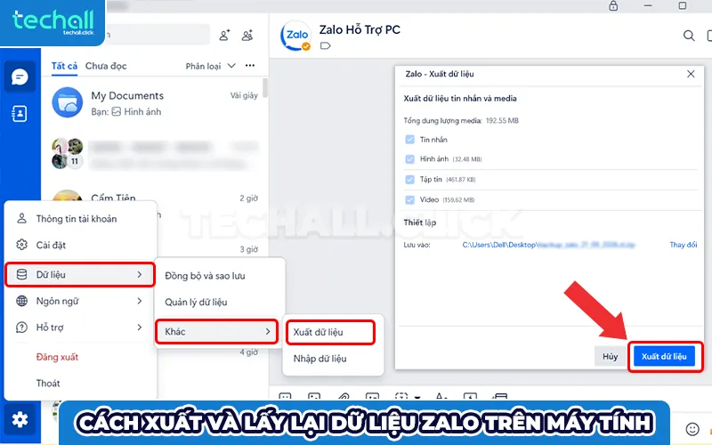 Xuất dữ liệu dự phòng trên Zalo