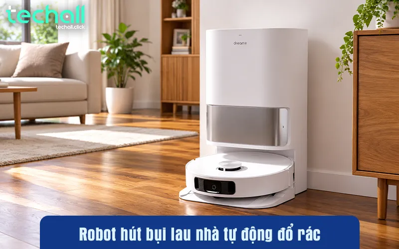 Robot hút bụi lau nhà tự động đổ rác