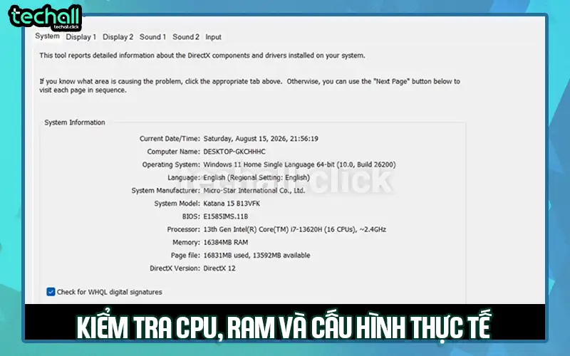 Kiểm tra CPU, RAM và cấu hình thực tế